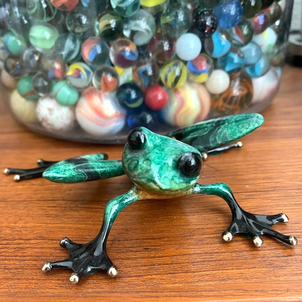 1990s LE BRONZE FROG - TIM COTTERILL ~ "FROGMAN" ~Green Runt ~Figurine Sculpture